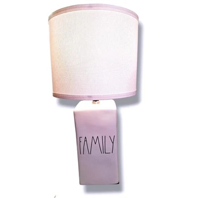 Rae Dunn Family Farmhouse Lamp Ceramic White Ivory Drum Shade Table Accent Decor - Image 1 of 4