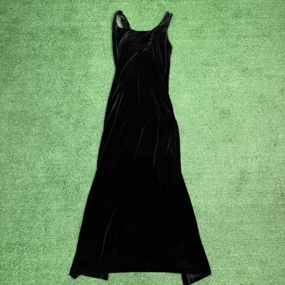 Vestido feminino Betsey Johnson 6 preto veludo maxi sem mangas gola redonda noite - Imagem 1 de 4