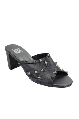 Jildor Womens Block Heel Studded Cross Strap Slide Sandals Black Leather Size 7M - Image 1 of 4