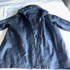 Phase 2 Size 2X Mens Leather Hooded Jacket Black Anorak Pockets Coat - Picture 1 of 7