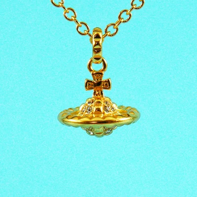 Vivienne Westwood Gold Tone Mayfair Bas Orb Pendant Necklace W Crystals &Box Set - Image 1 of 4