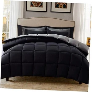 Lightweight Comforter Set with 2 Pillow Sham - 3 California King Black/Grey - Picture 1 of 7