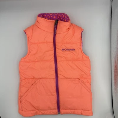 Columbia Niñas Talla XXS (4/5) Chaleco acolchado reversible Coral Brillo Púrpura Vellón Foto 1 de 4