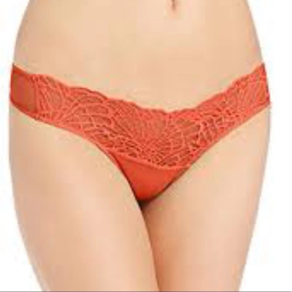 JOSIE BY NATORI 857144 BARDOT LACE AND MESH THONG CORAL LARGE NWOT - Image 1 of 4