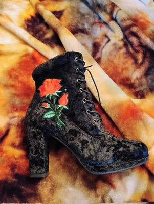 Botines "terciopelo" rojo rosa y negro Foto 1 de 3