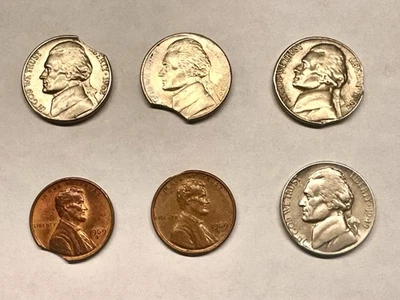 Lot Of 6 Nickels And Penny Coins Clipped Error - Image 1 of 4