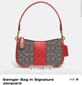 COACH Swinger Bag In Signature Jacquard Red Leather Trim BNWT Genuine Handbag - Picture 1 of 11