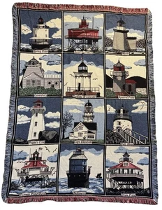Vintage Goodwin Weavers Historisch 12 Leuchttürme Wandteppich Überwurf Decke Schoß 67x48" - Bild 1 von 9