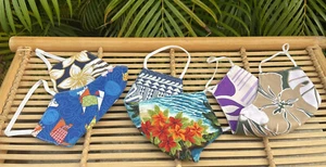 Set 3 Reversible Hawaiian Face Mask Cover Handcrafted Fabric Double Layer Filter - Picture 1 of 6