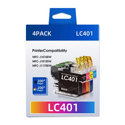 4PK LC401 Ink Cartridge compatible for Brother LC401 MFC-J1012DW MFC-J1170DW - Image 1 of 4