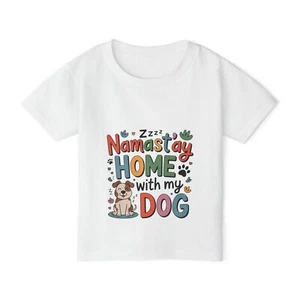 Cute Dog Kids T-Shirt | Namast’ay Home with My Dog Funny Puppy Tee Toddler Youth - Picture 1 of 18