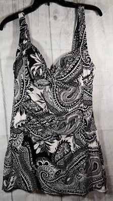 Traje de baño Jantzen para mujer talla 14 blanco y negro paisley falda traje de baño vintage Foto 1 de 4