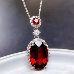 Royal Style Women Handmade Fire Red Garnet Gemstone Silver Necklace Pendants - Picture 1 of 6