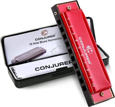 10 Hole Diatonic Harmonica Key C Blues Harmonica for Kids Adult Beginner Red - Image 1 of 4