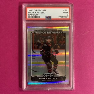 🐶 2022-23 O-PEE-CHEE MARQUEE ROOKIE RAINBOW FOIL #591 MARK KASTELIC /350 PSA 9