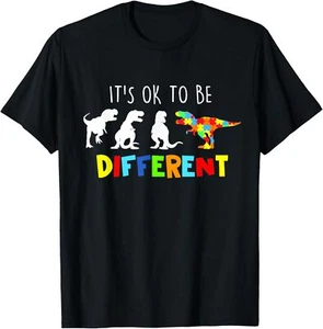Autism Awareness Dinosaur Kid Boys Its Ok To Be Different T-Shirt Hoodie - Picture 1 of 15