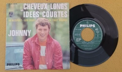 JOHNNY HALLYDAY " CHEVEUX LONGS ET IDEES COURTES " RARE ORIG france EP - Image 1 of 4