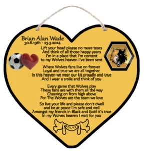 WOLVES MEMORIAL POEM  HEART SHAPE METAL SIGN PLAQUE - PERSONALISE - Picture 1 of 1