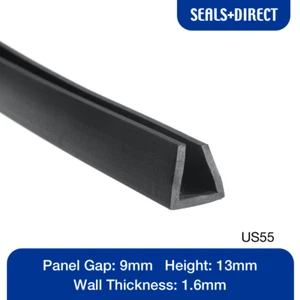Gummi Vierkant U Kanal Profil US55 Dichtung - passend für 9 mm Plattenkante - 13 mm Höhe - Bild 1 von 2