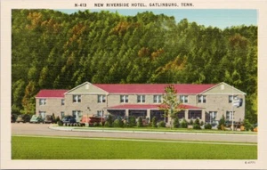 Nuova cartolina di lino Riverside Hotel Gatlinburg TN Tennessee inutilizzata H45 - Foto 1 di 2