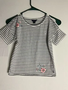 Nautica Girls Short Sleeve Striped Cold Shoulder Top Size 6 - Picture 1 of 14