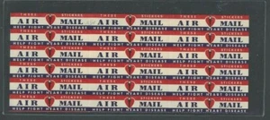 Ca 1956 Airmail Etiquette Block Of 18 Mint For Heart Disease Rare Size 63 X 13MM - Picture 1 of 1