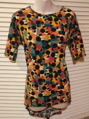Lularoe Irma tunic Disney Minnie Mouse abstract  Orange Yellow Green Red Sz XS - Image 1 of 4