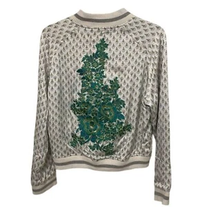 Tiny Editions For Anthropologie Green Embroidered Bomber Jacket Womens Small - Picture 1 of 11