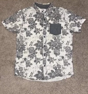 On the Byas Estilo Hawaiano Para Hombre Gris Floral Manga Corta Abotonada Talla Mediana - Imagen 1 de 5
