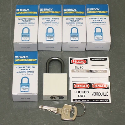 (6) Brady Lockout Padlock 118966, Keyed Alike, Aluminum, White Plastic Lock Body - Image 1 of 4