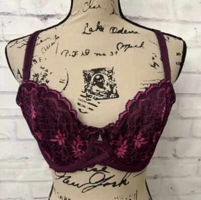 Wacoal Bra Size 36D Fire And Lace Scallop Trim 851252 Purple Pink - Image 1 of 4