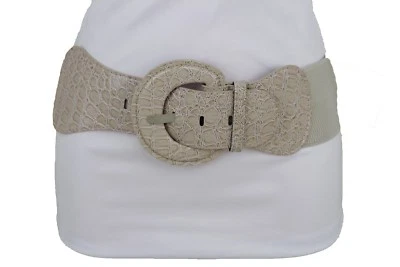 Women Fashion Elastic Band Belt Hip High Waist Beige Faux Leather Size XS S M - Image 1 of 4