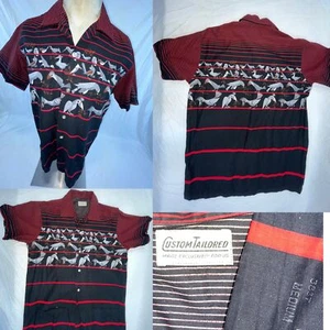 VTG 60S MENS LOOP BUTTON STRIPED BUTTON BIRDS ROCKABILLY CABANA SHIRT - Picture 1 of 16