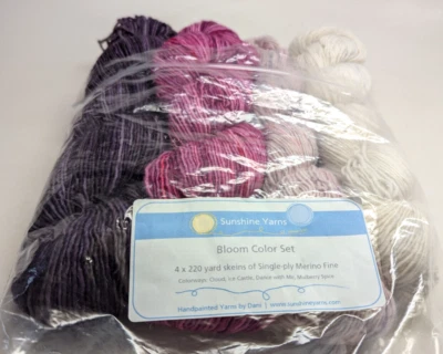 4 Gradient Hanks Sunshine Yarns Bloom Color Set Single Ply Merino Fine 4x220 yd - Image 1 of 2