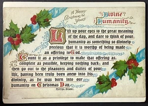 Frohe Weihnachten Göttliche Menschheit Gedicht von Phillips Brooks Vintage Postkarte nicht verschickt - Bild 1 von 2