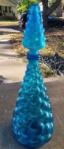 Empoli Italy Aqua Blue Bubbled Large Hobnail Genie Bottle With Stopper - Picture 1 of 7