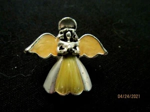 Unique Vintage ANGEL Mustard colored Enamel set in Silver colored metal Tack/Pin - Picture 1 of 4