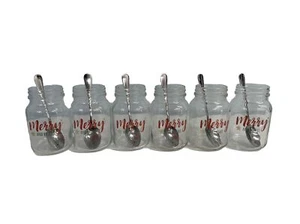 6-PACK Christmas Glass Jars 'Merry and Bright' Spoons w/ Christmas Tree Gift Giv - Picture 1 of 17