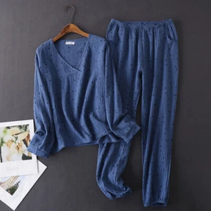 Women's Gauze Cotton Pajamas Set Sleepwear Pijamas Long-sleeved Trousers Pajamas - Picture 1 of 27