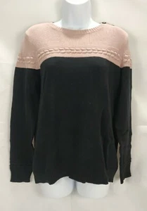 Charter Club Womens Sweater Medium Pink Black Colorblocked Mixed-Stitch - Picture 1 of 12