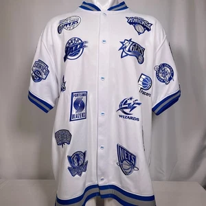 VTG NBA Team Logos White Button Up Shootaround Jersey Men's 3XL - Picture 1 of 13