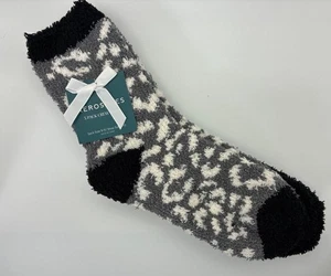 Aerosoles Crew-Socken 2er-Pack grau Leopard & schwarz flauschig kuschelig dick Größe 9-11 - Bild 1 von 8