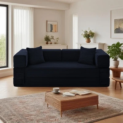 Compression Sofa,Floor Couch -Convertible Floor Foldable Sofa Bed with 3 Pillows - Image 1 of 4