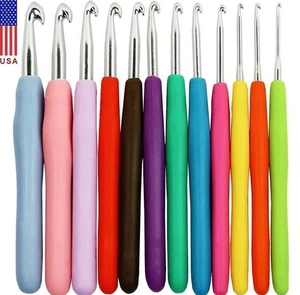 Set 12 pz ganci uncinetto manico morbido aghi maglia filato tessitura artigianato alluminio - Foto 1 di 2