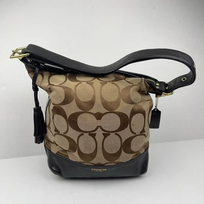 Bolsa balde vintage Y2K Coach Legacy assinatura marrom bronzeado fivela designer - Imagem 1 de 4