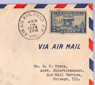USA Air 1929 Cover *FLYING BOAT* FIRST FLIGHT Chicago Airport-Lake Front WT137 - Image 1 of 4