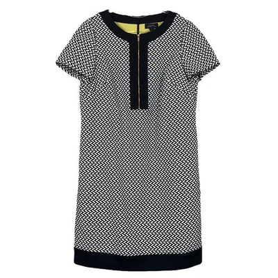 Vestido de cóctel Tahari ASL Levine estampado geográfico bloques de colores cremallera negro blanco talla 8 Foto 1 de 4
