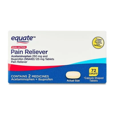 Comprimidos Equate paracetamol de doble acción 250 mg e ibuprofeno 125 mg, 72 unidades Foto 1 de 4