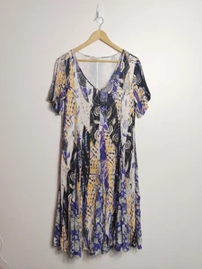 Orientique Ladies Short Sleeve Lined Rayon Cheesecloth Dress Size 12 EUC - Foto 1 di 7