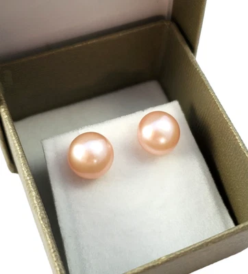 Pendientes HONORA Botón Rosa Perla Agua Dulce Plata de Ley 925, Caja 9mm Foto 1 de 4